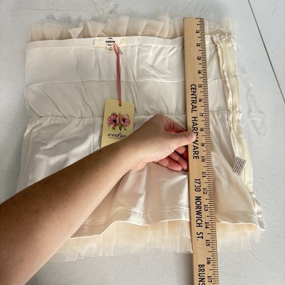 Entro Tulle Banded Strapless Top Sz S Blush Beige Coquette Ruffle Feminine New - Picture 10 of 11